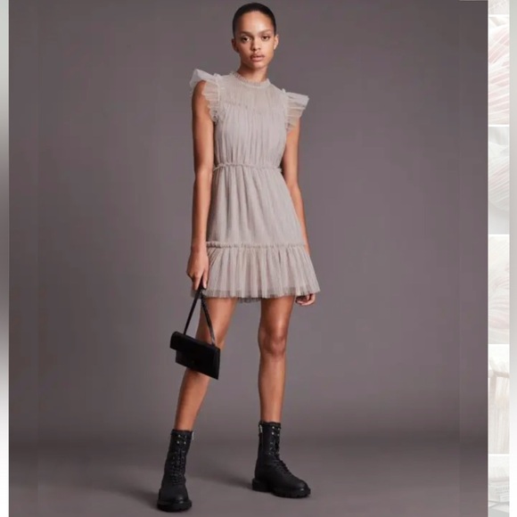 AllSaints pink sparkle Perri Dress size 6 NWT metallic nude pink tulle - Picture 9 of 9